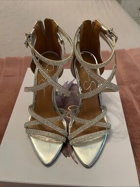Jessica Simpson Silver Crystal Strappy High Heels